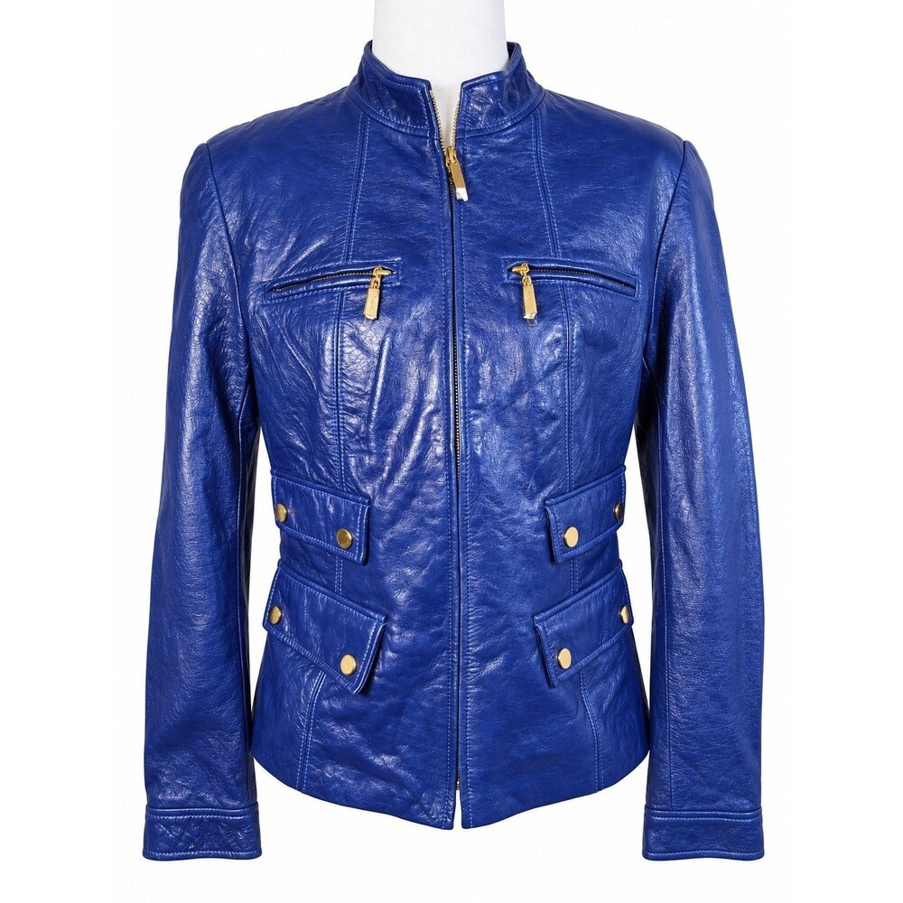 Vintage Doncaster Sport Blue Genuine Leather Moto Jacket Gold Hardware Women’s S
